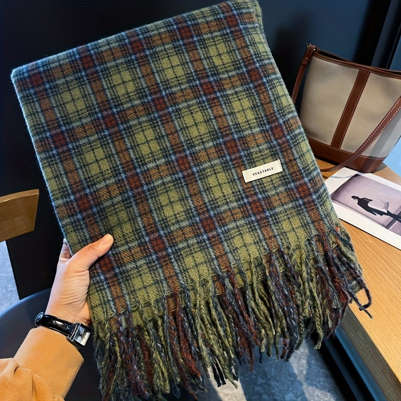 Cashmere Pashmina Wrap - Bufanda con borlas a cuadros verdes