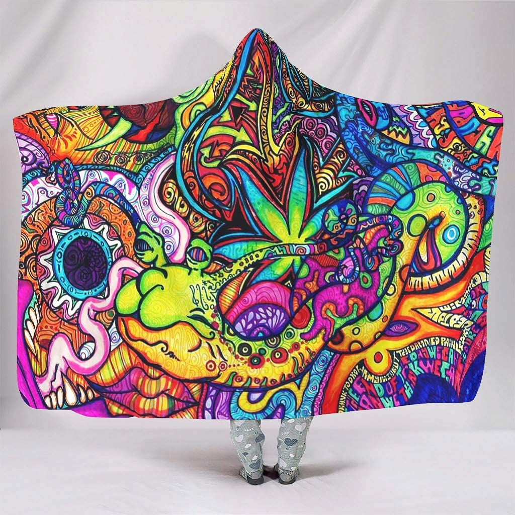 Sherpa Hoodie Fleece - Mantas con capucha de arcoíris Trippy